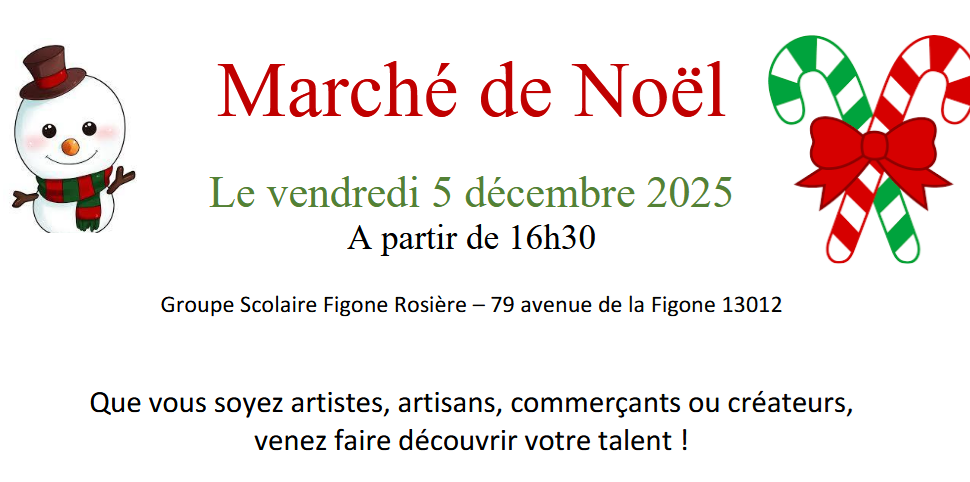 marché créateurs de Noël école de la Figone Marseille 12 vendredi 5 décembre à partir de 16h30