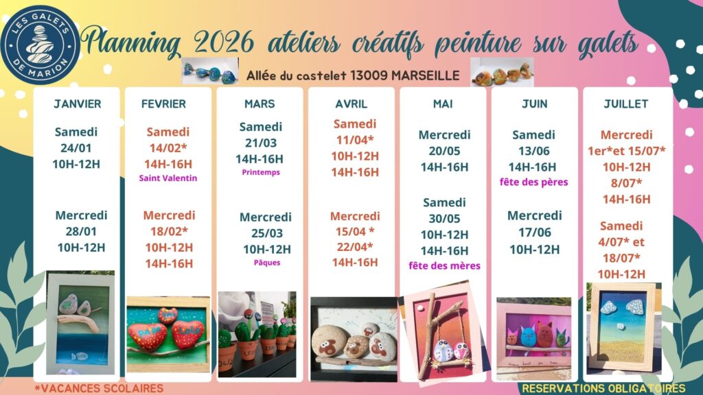 Planning Ateliers peinture galets 2026